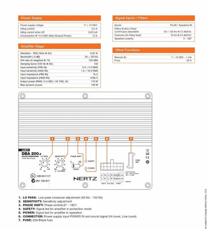 Hertz DBA 200.3 - Active/Amplified Subwoofer, 140w, DIECI Line