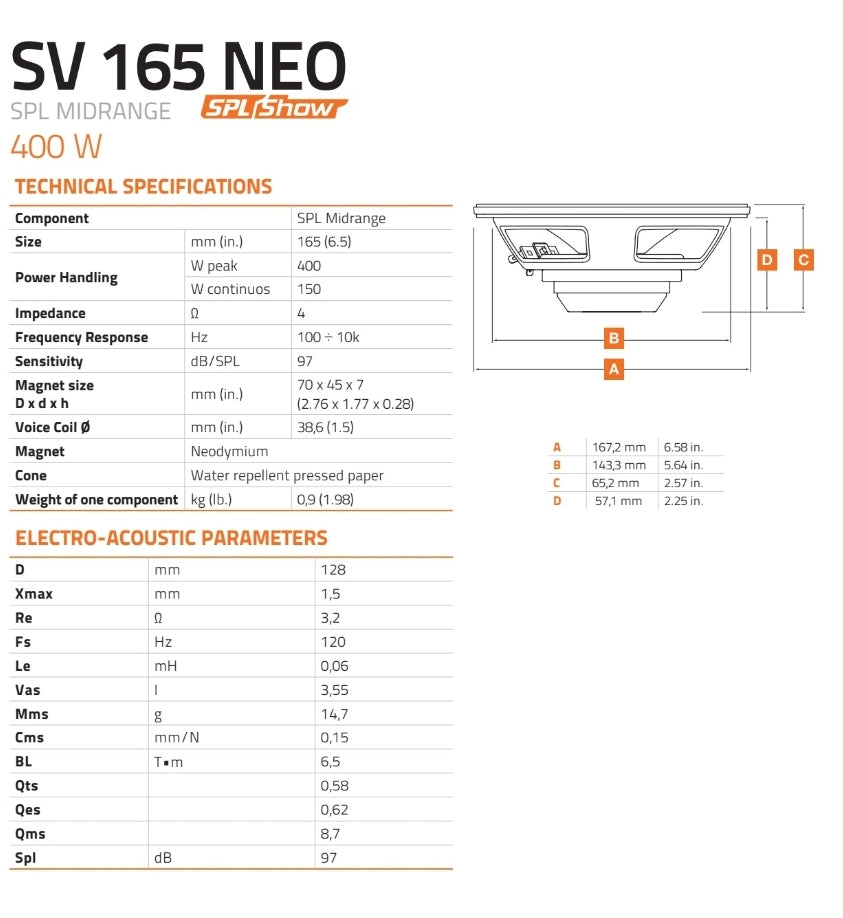 Hertz SV 165 NEO - Coppia Midrange SPL, 165mm, 150w RMS