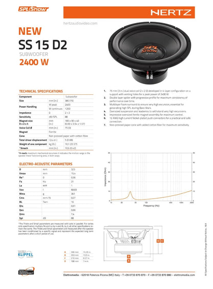 Hertz SS 15 D2 - Subwoofer 380mm, 2400w, Doppia Bobina 2+2Ohm SPL Show