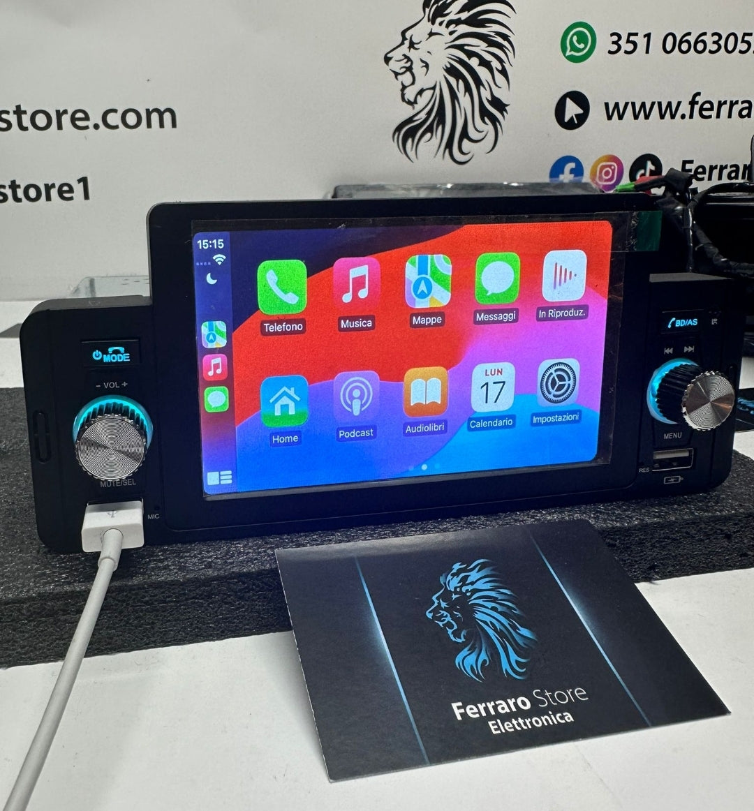 Autoradio Universale [FISSO]- 1Din 5" Pollici, Bluetooth, Radio, Doppia USB, CarPlay e Android Auto