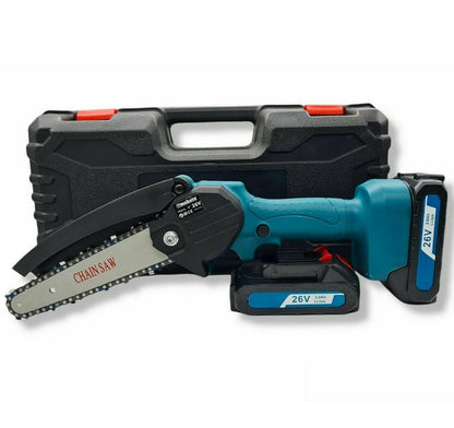 2 in 1 Kit Mini Electric Chainsaw &amp; Pruning Shears Scissors - 4 Batteries, Double Case and Complete with Accessories.