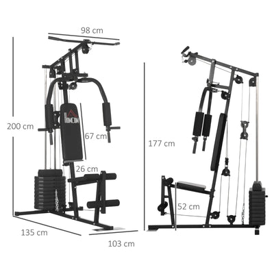 HOMCOM Stazione Fitness con Pesi da 45kg per Allenamento a Casa, 135x103x210cm, Nero