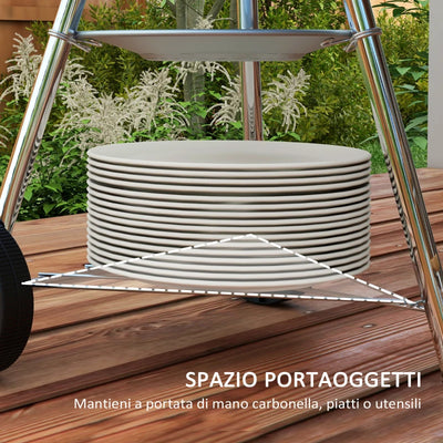 Outsunny Carrello per Barbecue con Piano in Acciaio e Ripiano Richiudibile, Ruote e Ganci, 91x58x76 cm, Nero (Copia)