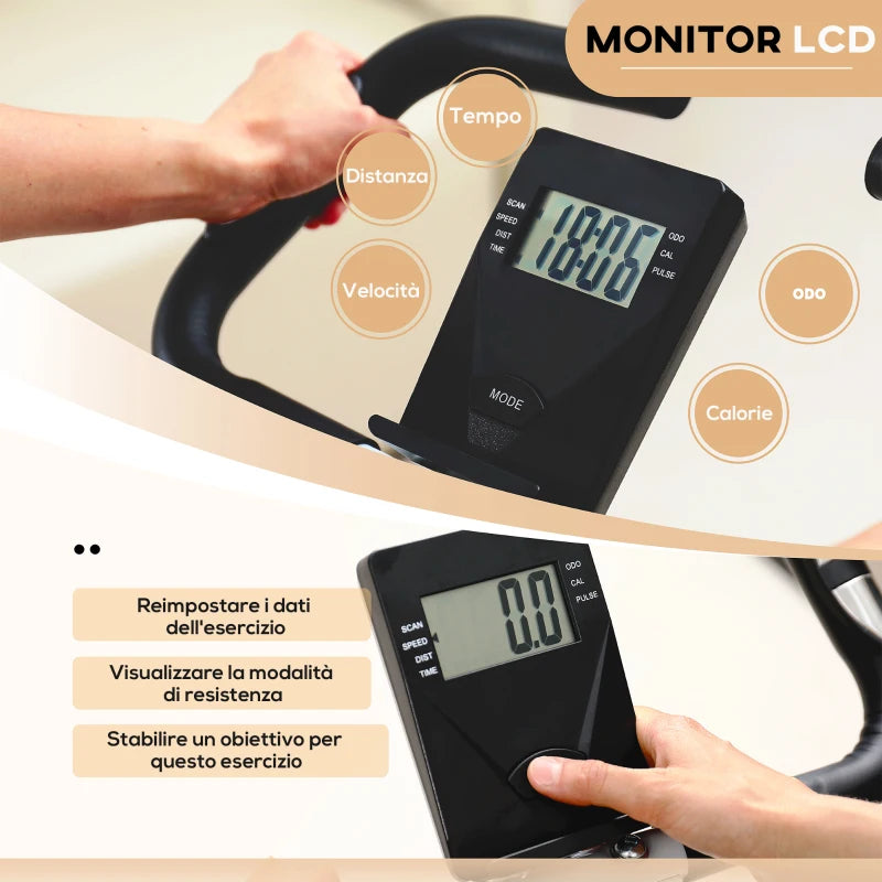 SPORTNOW Cyclette Pieghevole Magnetica 8 Livelli, Display LCD, Rotelle e Sellino Regolabile, Nero
