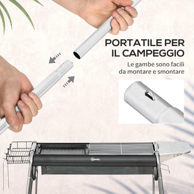 Outsunny Barbecue a Carbonella con Griglia e Piastra di Cottura, Cestino e Ripiani, 107x63x75cm, Nero