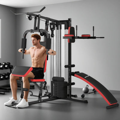 SPORTNOW Stazione Fitness Multifunzione per Allenamento del Corpo, in Acciaio e PU, 225x175x200 cm, Nero