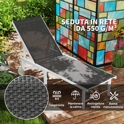 Outsunny Lettino Sdraio con Schienale Regolabile su 5 Livelli, in Acciaio e Textilene, 60x166x84 cm, Bianco e Grigio