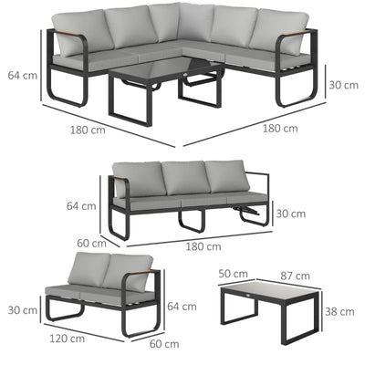 Outsunny Set da Esterno 3 Pezzi con Divano 3 Posti Convertibile, Divano 2 Posti e Tavolino da Esterno, Grigio e Nero