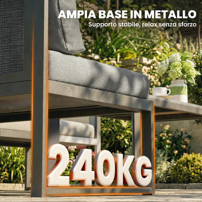 Outsunny Set Divano Angolare da Giardino in Metallo, 3 Poltrone, Tavolino Effetto Legno, Grigio Scuro