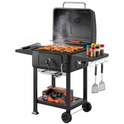 Outsunny Barbecue a Carbone, Griglia Smoker con Ruote per Uso Esterno, Nero