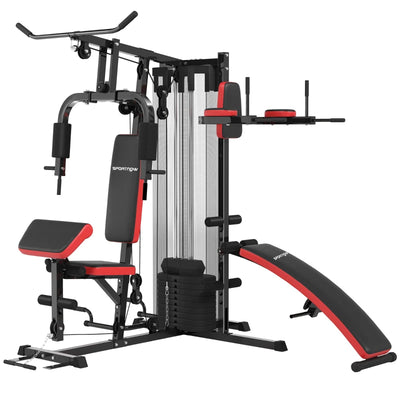 SPORTNOW Stazione Fitness Multifunzione per Allenamento del Corpo, in Acciaio e PU, 225x175x200 cm, Nero