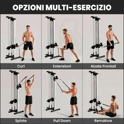 SPORTNOW Lat Machine da Parete con Pulegge Regolabili, Stazione a Cavi con Pulldown e Carico Pesi Regolabile, per Casa Palestra Multifunzione, Nero