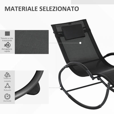 Outsunny Sedia Sdraio a Dondolo Zero-Gravity da Esterno Impermeabile con Poggiatesta, 155x61x88 cm, Nero