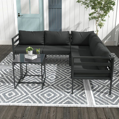 Outsunny Set da Giardino 7 Pezzi in Acciaio e Poliestere con 5 Sedie con Cuscini e 2 Tavolini da Caffè, Grigio