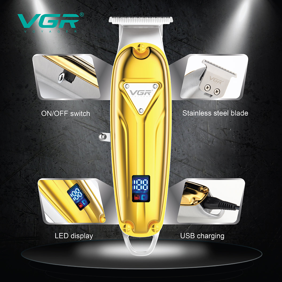 VGR Tagliacapelli | Professionale | USB | Accessori | VGR V-062