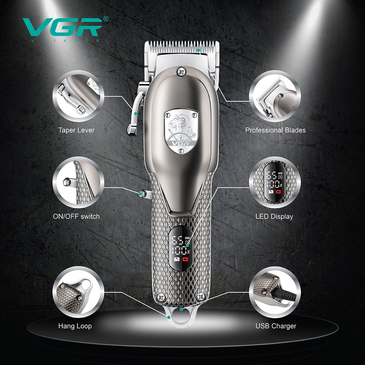 VGR Rasoio Capelli | Professionale | Taglia Capelli | in Metallo | Ricarica | USB | VGR V-276