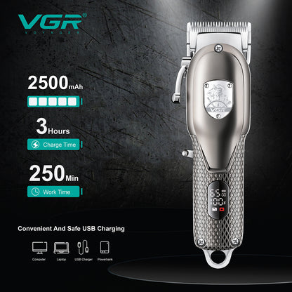 VGR Rasoio Capelli | Professionale | Taglia Capelli | in Metallo | Ricarica | USB | VGR V-276