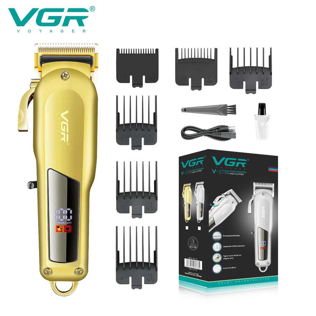 VGR Tagliacapelli | Professionale | USB | Accessori | VGR V-278