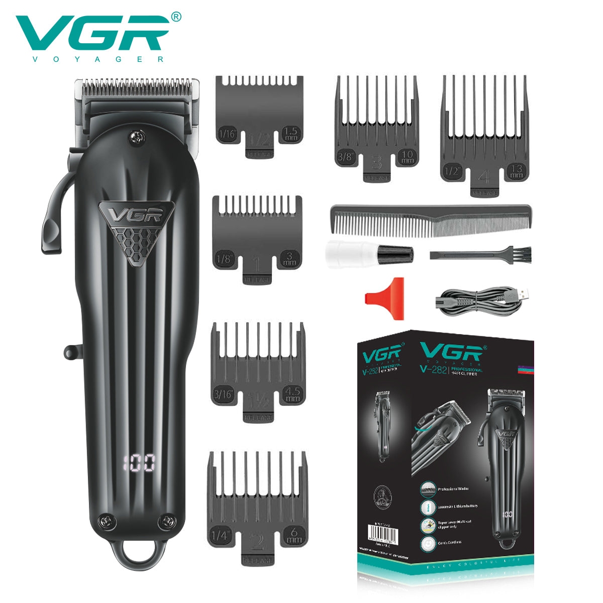 VGR Tagliacapelli | Professionale | USB | Accessori | VGR V-282