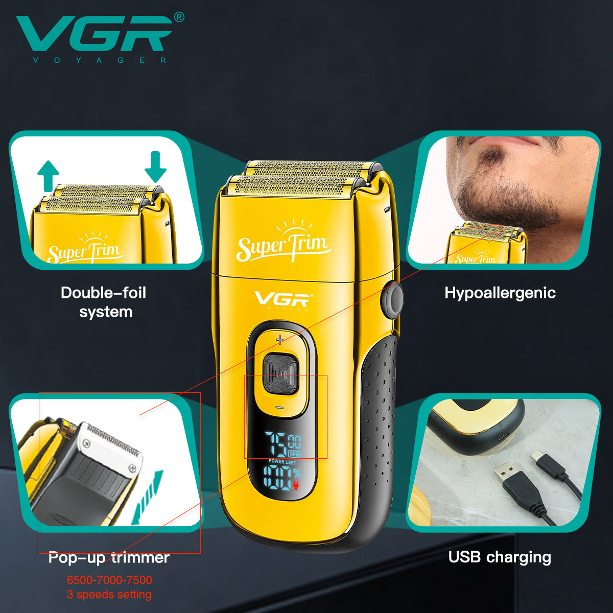 VGR Rasoio Professionale | Rasoio Elettrico | Barba | Trimmer | Tagliacapelli | V-332