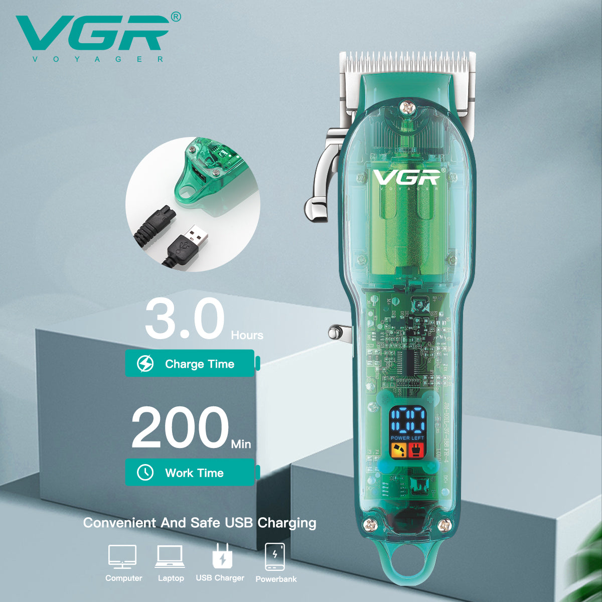 VGR Rasoio Professionale | Batteria | Rasoio | Taglia Capelli | Barbiere |  Professionale | VGR V-660