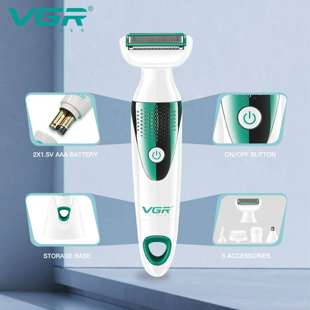 VGR Depilatore | Donna | 5 in 1 | VGR V-720