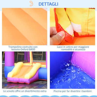 Outsunny Castello Gonfiabile per Bambini da Giardino, Parco Acquatico Gionfiabile con Scivolo, Trampolino e Piscina , Multicolor, 280x 250x170cm