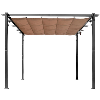 Outsunny Gazebo Pergola da Giardino 3x4m con Telo in Poliestere e Struttura in Alluminio, Grigio e Marrone