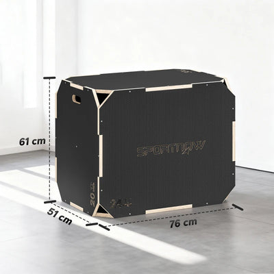 SPORTNOW Plyo Box in Legno 3 in 1, Box Pliometrico per Salti Antiscivolo con Maniglie per Allenamento in Casa Palestra, 76x61x51 cm, Nero