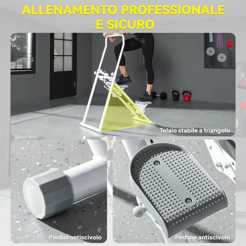 SPORTNOW Stepper Vertical Climber Pieghevole con Impugnatura Regolabile, Pedali Antiscivolo e Monitor LCD, Bianco