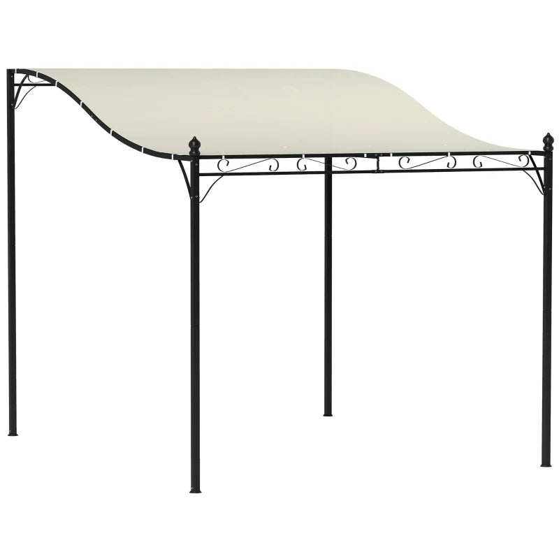 Outsunny Pergola Addossata Ricurva con 16 Fori di Drenaggio, in Metallo e Poliestere, 248x298x200/250 cm, Bianco Crema