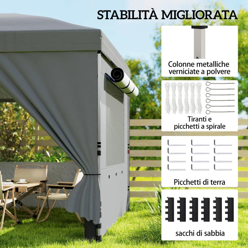 Outsunny Gazebo Pieghevole 3x6 m con 6 Pareti Laterali, Sacchi e Picchetti, in Metallo e Tessuto Oxford, Grigio Scuro