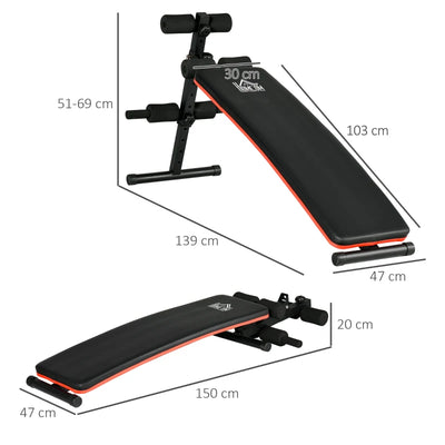 Panca per Addominali Pieghevole e Regolabile con Schienale Imbottito, 47x139x51-69cm, Nero e Rosso