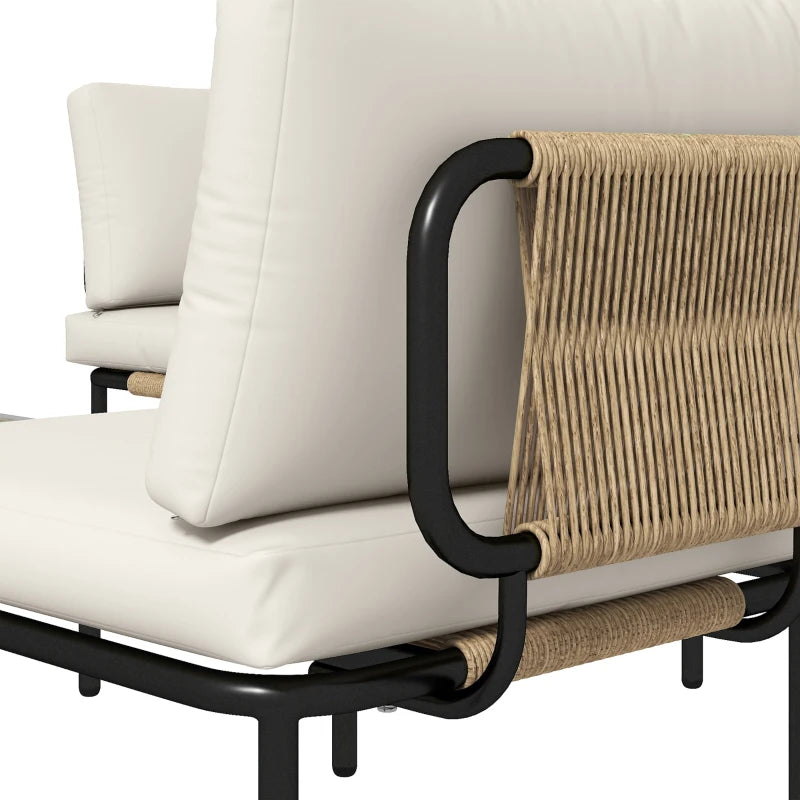 Outsunny Set da Giardino 5 Pezzi in Rattan Modulabile con Divano a L, Tavolino e Cuscini, Cachi