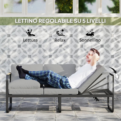 Outsunny Set da Esterno 3 Pezzi con Divano 3 Posti Convertibile, Divano 2 Posti e Tavolino da Esterno, Grigio e Nero