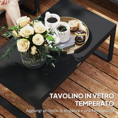 Outsunny Set da Esterno 3 Pezzi con Divano 3 Posti Convertibile, Divano 2 Posti e Tavolino da Esterno, Grigio e Nero