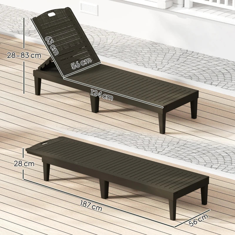 Outsunny Set 2 Lettini Prendisole con Schienale Regolabile su 4 Posizioni Effetto Rattan a Doghe, Nero