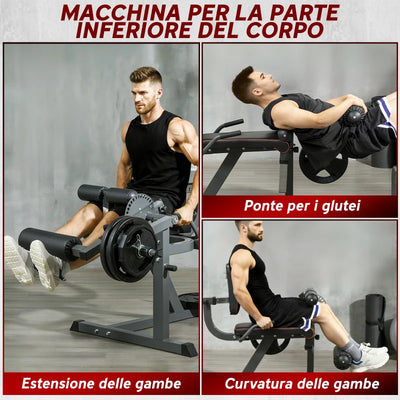 SPORTNOW Macchina per Leg Extension e Leg Curl con Schienale e Cuscinetti Regolabili, 100x90x105 cm, Grigio e Nero