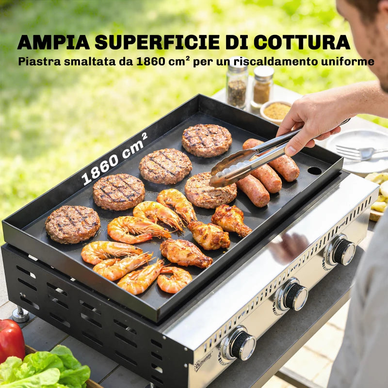 Griglia a Gas Outsunny, portatile da tavolo con vaschetta raccogligrasso, colore nero.