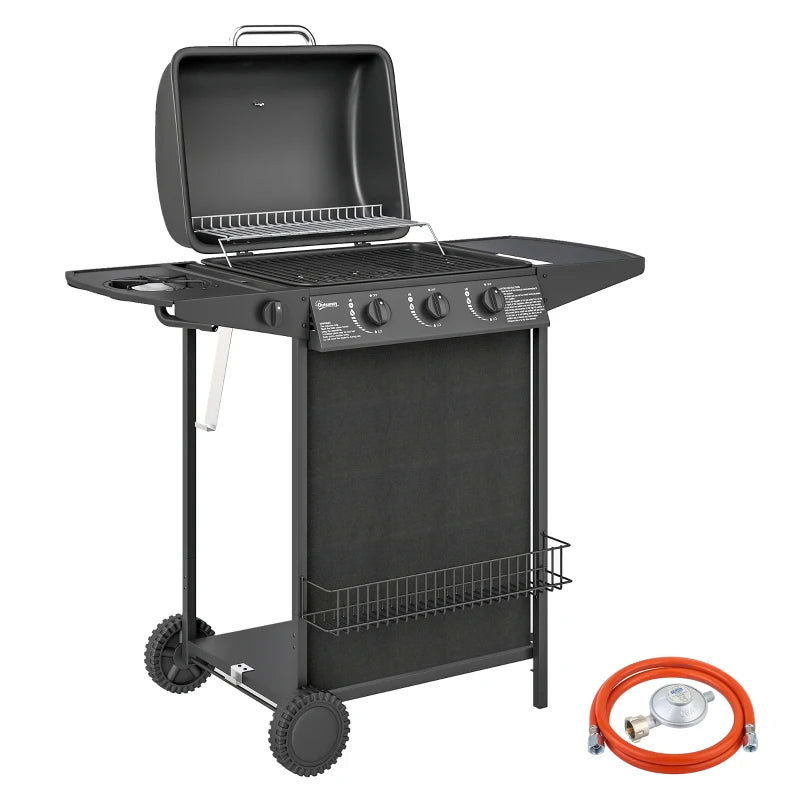 Outsunny Barbecue a Gas con 4 Bruciatori Indipendenti e Coperchio con Termometro, 108x54x97 cm, Nero