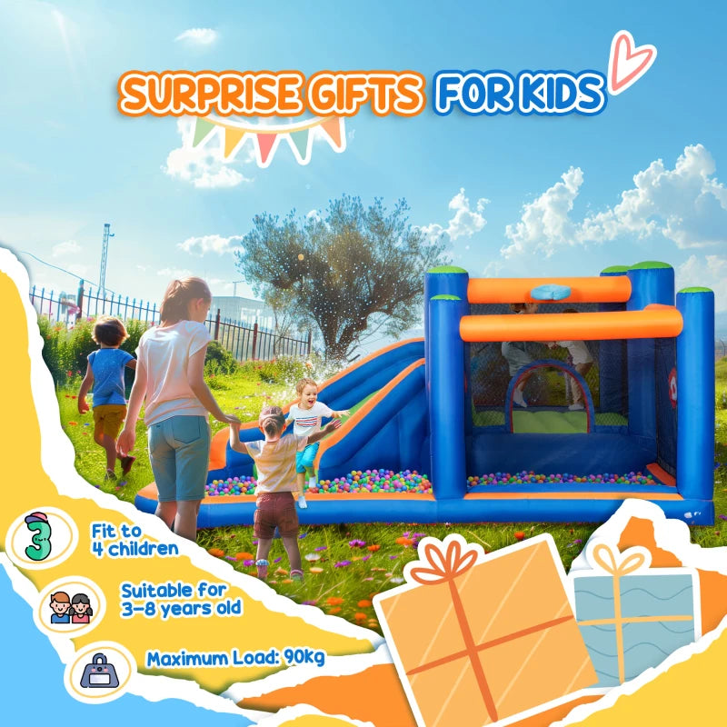 Outsunny Castello Gonfiabile per Bambini 3-8 Anni con Scivolo, Trampolino e Piscina, 380x340x170cm