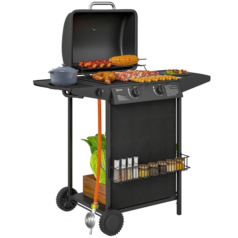 Outsunny Barbecue a Gas con 3 Bruciatori Indipendenti e Coperchio con Termometro, 108x54x97 cm, Nero