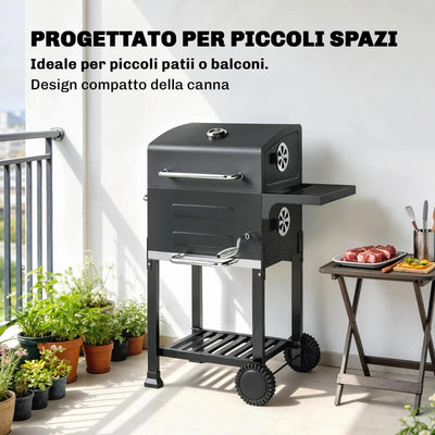 Outsunny Barbecue a Carbone con Termometro per Patio e Giardino, Nero