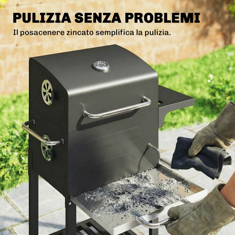 Outsunny Barbecue a Carbone con Termometro per Patio e Giardino, Nero