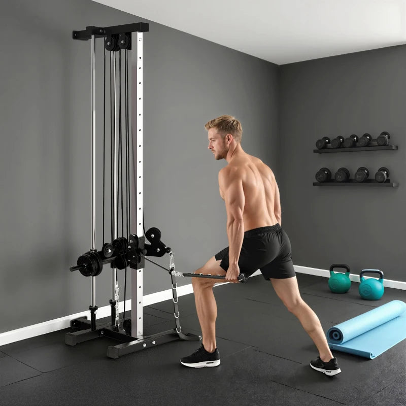SPORTNOW Lat Machine da Parete con Pulegge Regolabili, Stazione a Cavi con Pulldown e Carico Pesi Regolabile, per Casa Palestra Multifunzione, Nero