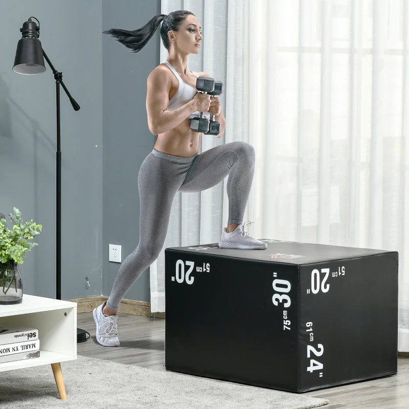 HOMCOM Plyo Box 3 in1 a 3 Altezze, Jumping Box Pliometrico Capacità 120kg, 75x51x61cm, Nero