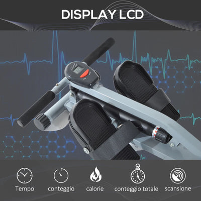 HOMCOM Vogatore Professionale a Tiraggio Centrale per Allenamento da Casa Salvaspazio con Display 130 x 47.5 x 67cm