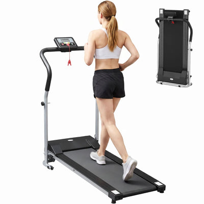 HOMCOM Tapis Roulant Elettrico Pieghevole, Tapis Roulant Elettrico Portatile 1.25HP con Schermo LCD, Velocità 1-10 km/h, Ruote, Allenamento per Casa, Ufficio, Palestra, Nero e Grigio