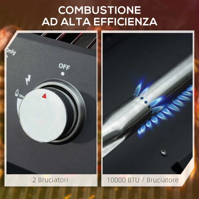 Outsunny Barbecue a Gas Pieghevole con Coperchio, Termometro e 2 Bruciatori in Acciaio, 55x46.5x41 cm, Nero