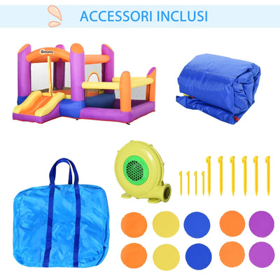 Outsunny Castello Gonfiabile per Bambini da Giardino, Parco Acquatico Gionfiabile con Scivolo, Trampolino e Piscina , Multicolor, 280x 250x170cm